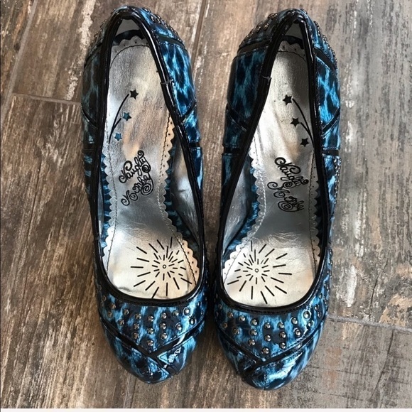 Naughty Monkey electric blue studded leopard print heels size 7 - Picture 2 of 8